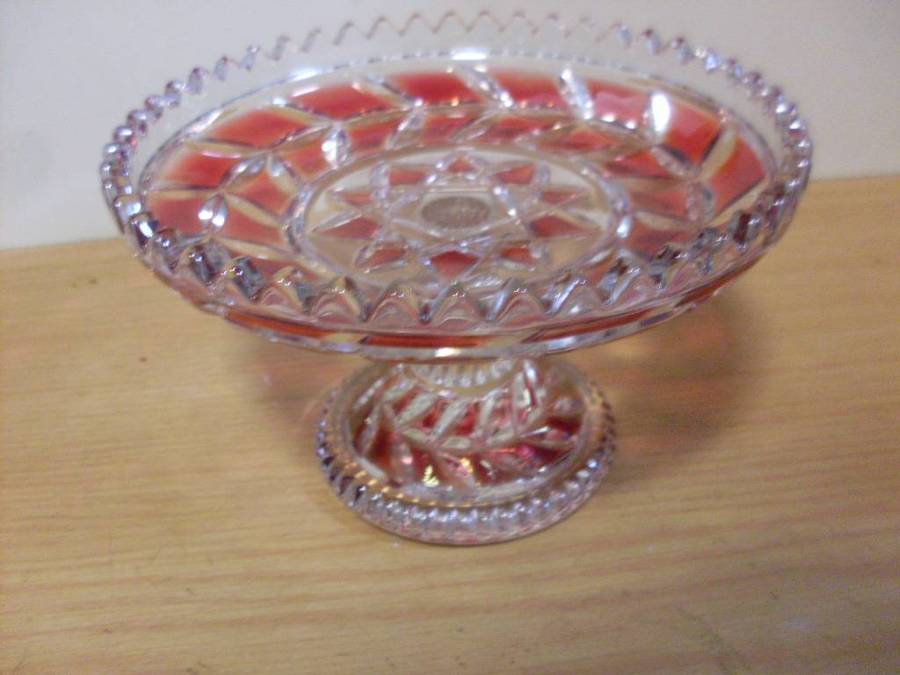 MURANO/VENETIAN RED AND CLEAR GLASS TAZZA