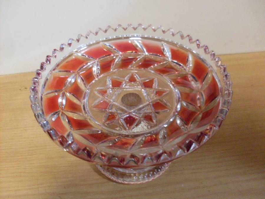 MURANO/VENETIAN RED AND CLEAR GLASS TAZZA