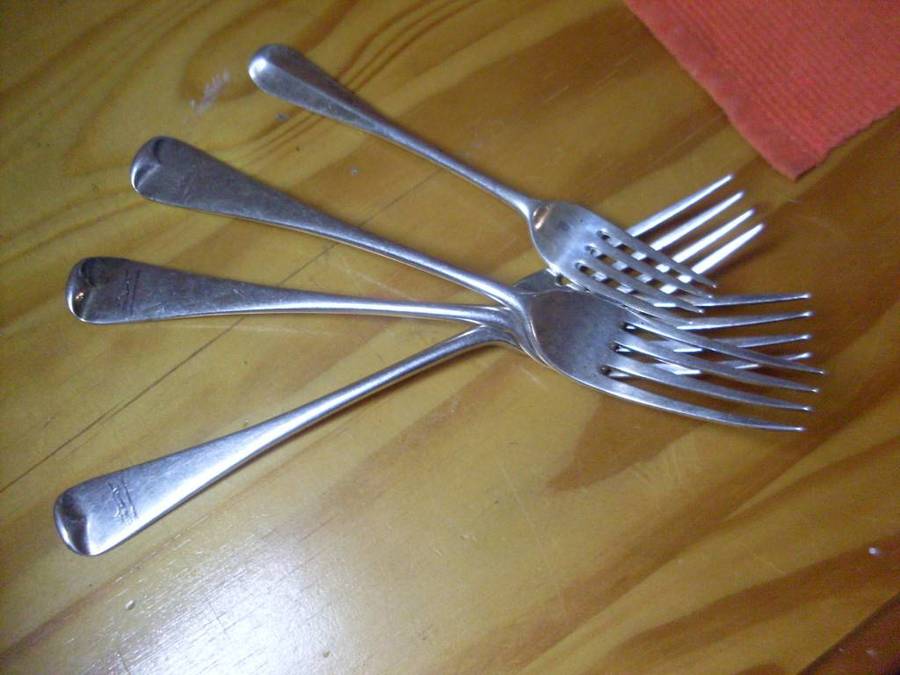 3 FORKS LONDON 1858 HALLMARKED SILVER ..AND 1 OTHER FORK HALLMARKED..WEIGHT 142.76 GRAMS