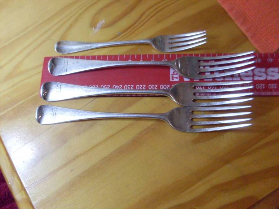 3 FORKS LONDON 1858 HALLMARKED SILVER ..AND 1 OTHER FORK HALLMARKED..WEIGHT 142.76 GRAMS