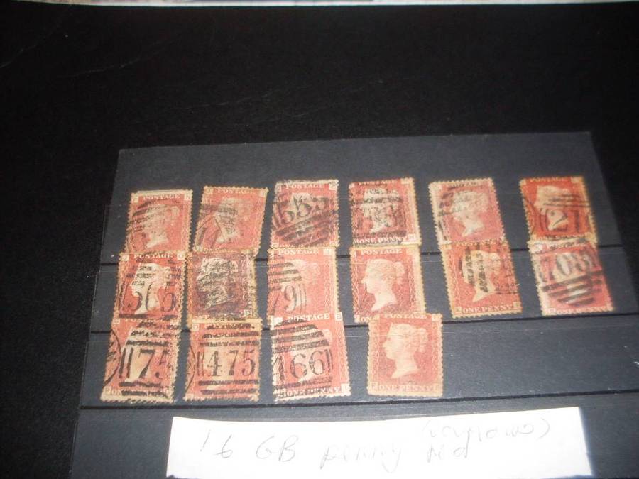 16 GREAT BRITAIN VARIOUS PENNY REDS USED POSTAGE STAMPS