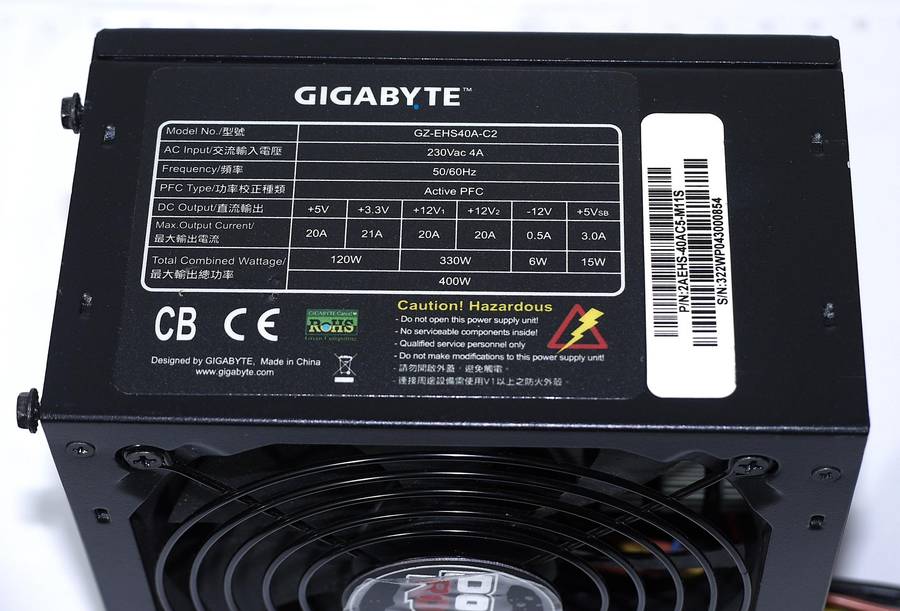 GIGABYTE 400 Watt Power Supply (24 Pin, 2 x Molex, 4 x SATA, 4+4 Pin CPU, 1 x 6+2 Pin GPU)