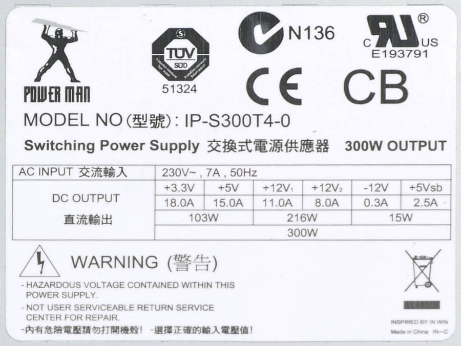 300Watts Switching Power Supply IP-S300T4-0