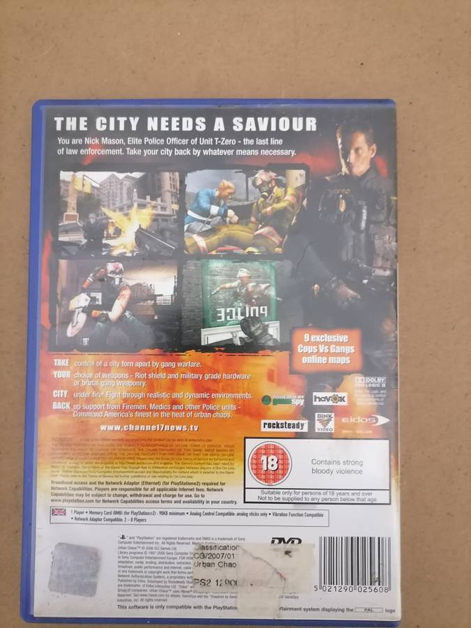 Urban Chaos Riot Response 18+ PlayStation PS2 Pre-Owned Complete With Manual