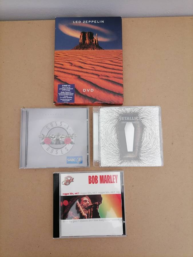 Music Bundle - 1 X Metallica CD 1 X BOB MARLEY CD 1 X GUN'S N ROSES CD 1 X LED ZEPPELIN 2 DVD'S