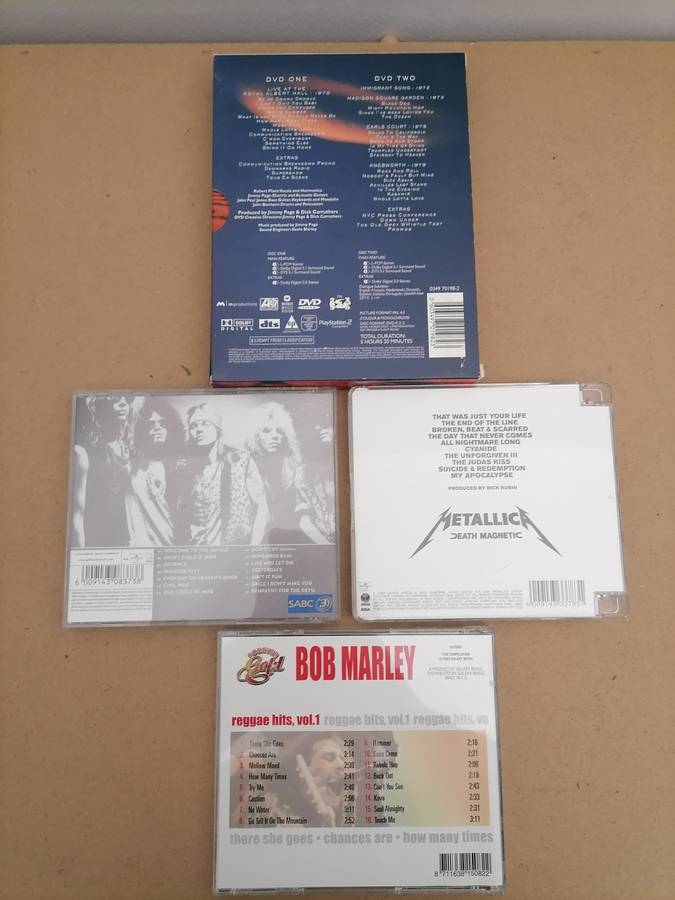 Music Bundle - 1 X Metallica CD 1 X BOB MARLEY CD 1 X GUN'S N ROSES CD 1 X LED ZEPPELIN 2 DVD'S