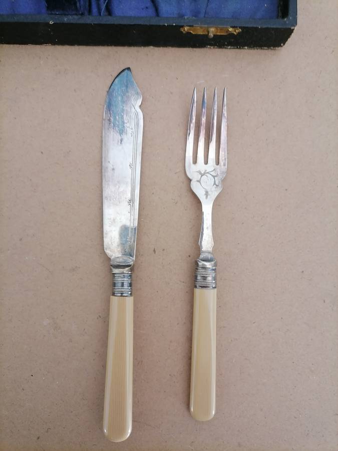 Set Of 12 Vintage Mappin & Webb Fish Forks & Knives With Case