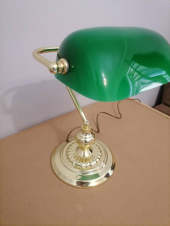 Gold Tone with Green Shade Desk Lamp