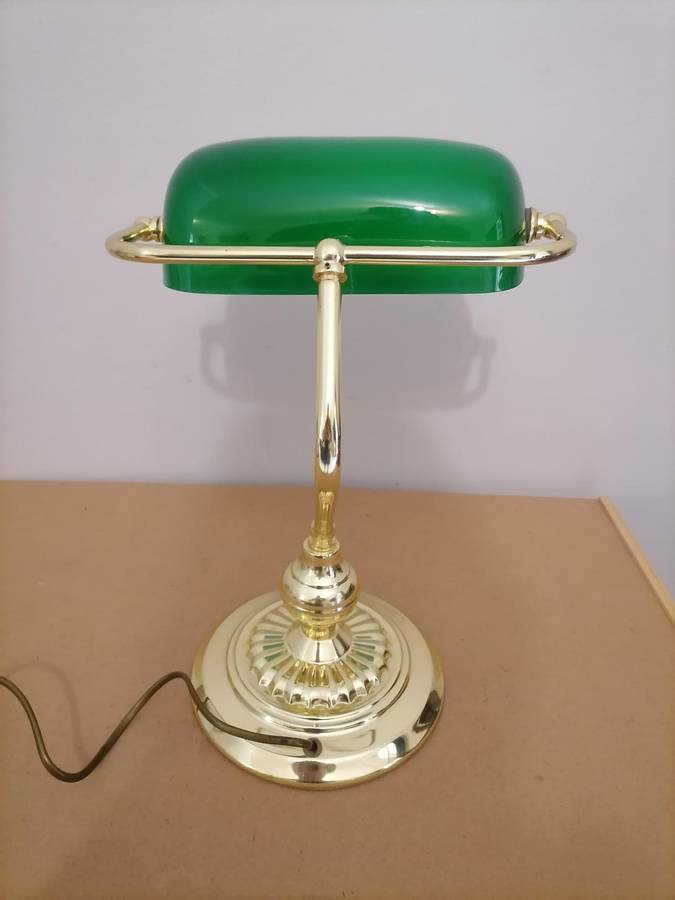 Gold Tone with Green Shade Desk Lamp