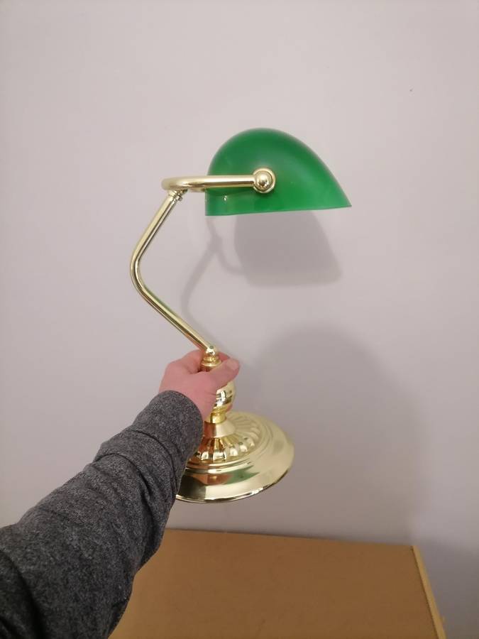 Gold Tone with Green Shade Desk Lamp