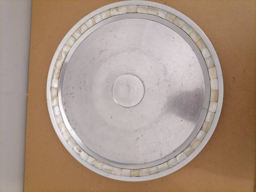 Vintage Silver Color Tray with Mother Of Pearl Inlay by Towle Silversmiths - 40 CM
