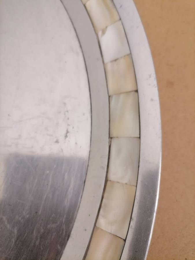 Vintage Silver Color Tray with Mother Of Pearl Inlay by Towle Silversmiths - 40 CM