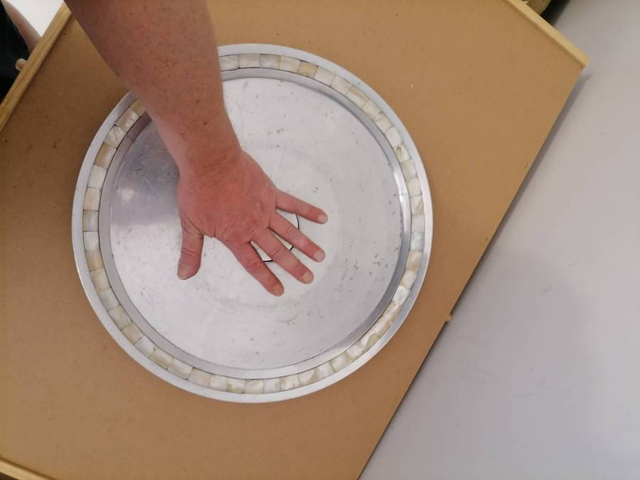 Vintage Silver Color Tray with Mother Of Pearl Inlay by Towle Silversmiths - 40 CM