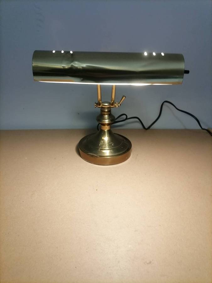 Vintage Solid Brass Bankers Desk Writers Adjustable Lamp Art Deco Style - 100% WORKING
