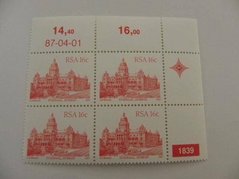 RSA 4th Definitive Series (1982) - 16c Mint Control Block #1839 Dated 87.04.01