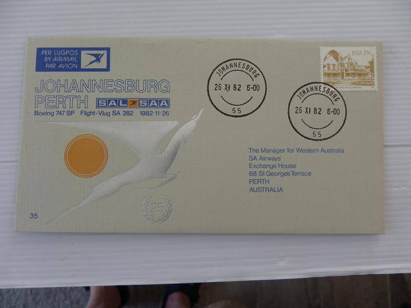 SAA #35 (1982) - 1st Flight JHB to Perth Illustrated FDC