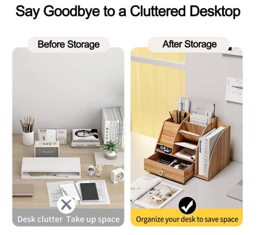 **PRE-ASSEMBLED** Wooden Desk Organiser with Cell Phone Dock and Book Compartment