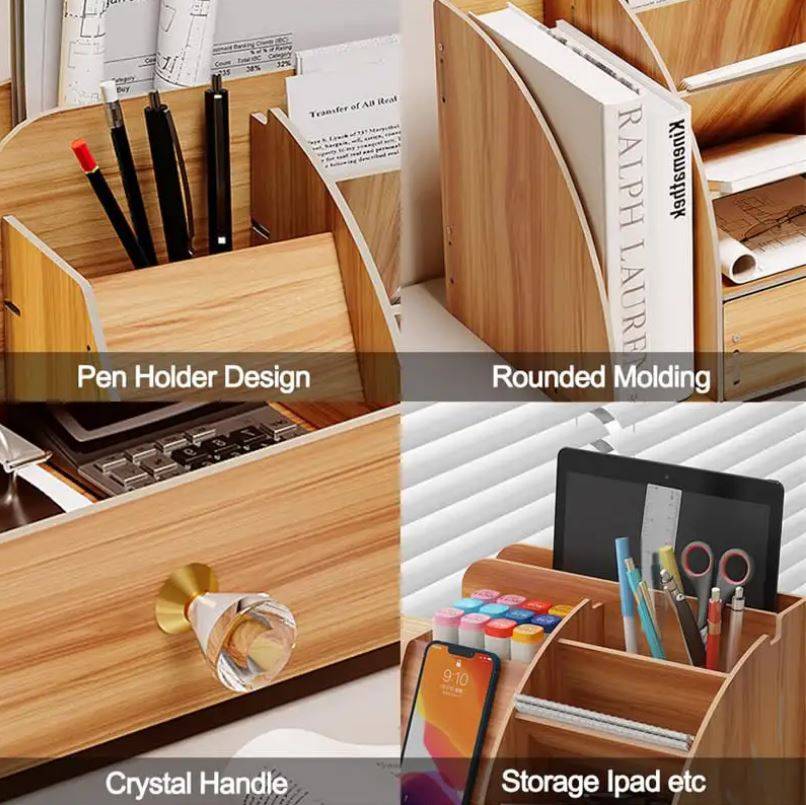 **PRE-ASSEMBLED** Wooden Desk Organiser with Cell Phone Dock and Book Compartment
