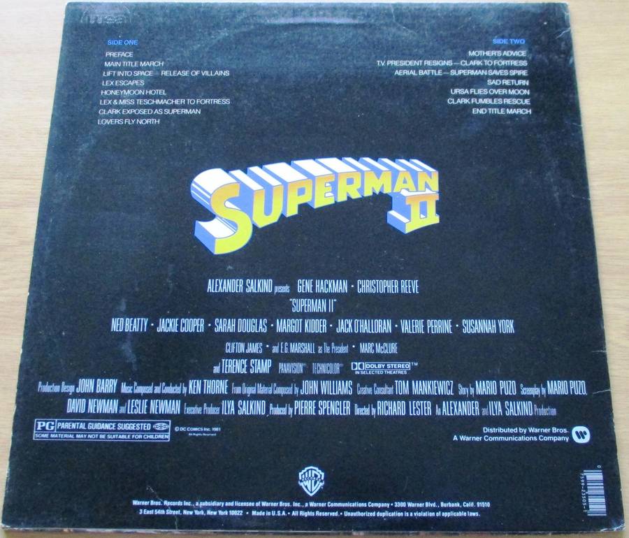 SUPERMAN II LP VINYL RECORD Specially Etched