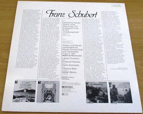 SCHUBERT FORELLENQUINTETT Adagio und Rondo Concertante HMV Classics LP VINYL Record