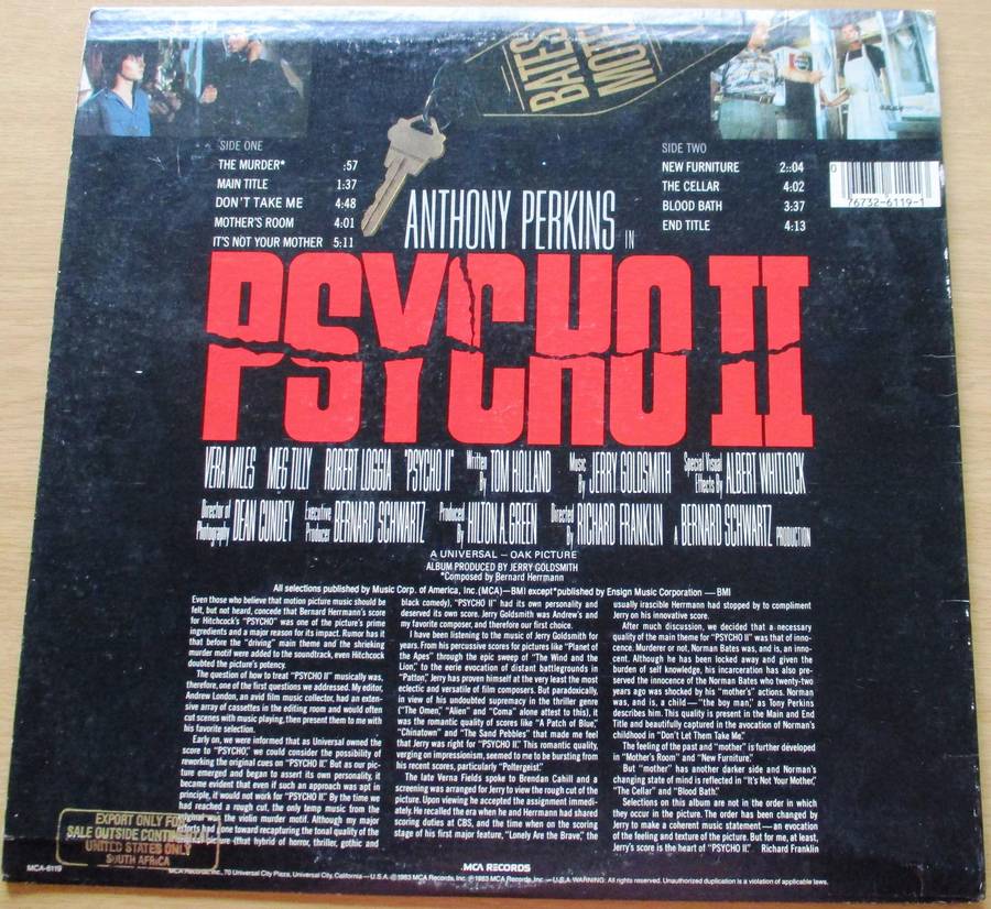 PSYCHO II O.S.T.. LP VINYL Record