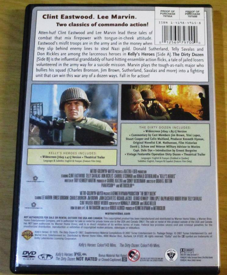 KELLEY'S HEROES + THE DIRTY DOZEN DVD [BBOX 1] Region 1