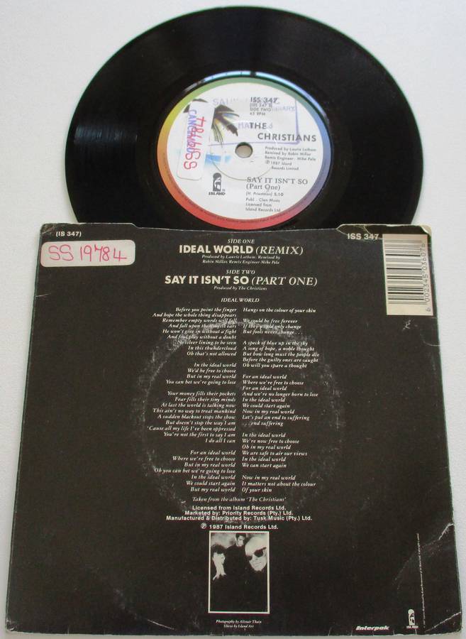 THE CHRISTIANS Ideal World  7` Single VINYL Record