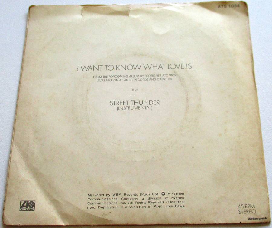 FOREIGNER I Want to Know what Love is 7` Single VINYL Record