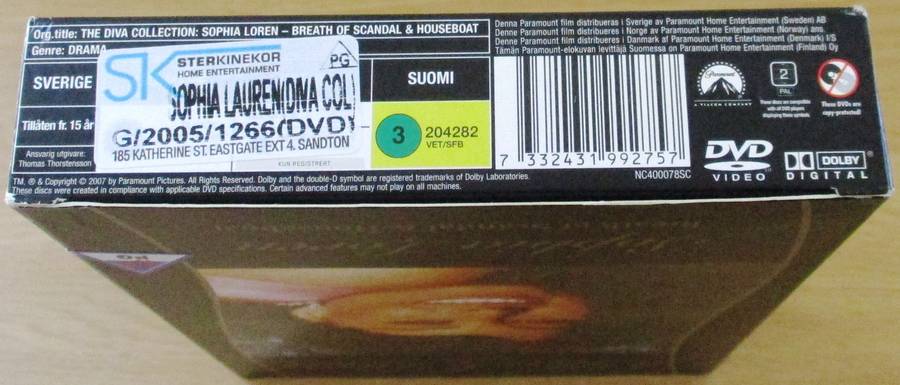 THE DIVA COLLECTION Sophia Loren / Breath of Scandal + Houseboat DVD [Box Set Shelf]