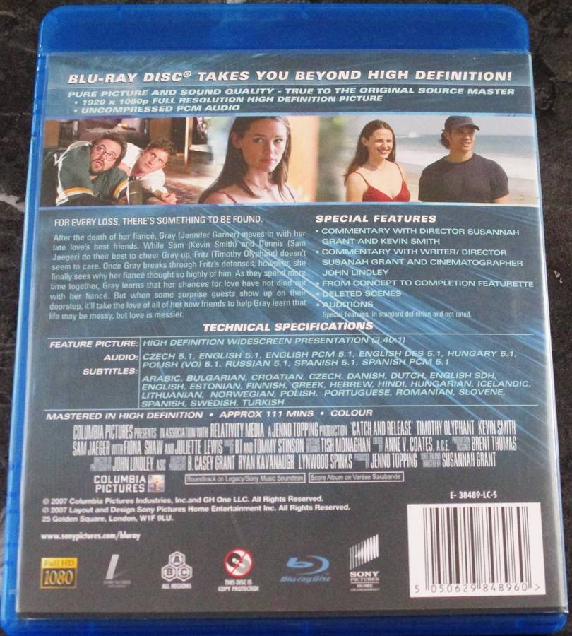 CATCH AND RELEASE BLU RAY Jennifer Garner