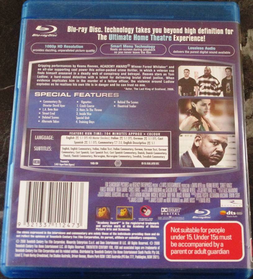 STREET KINGS BLU RAY Keanu Reeves Hugh Laurie