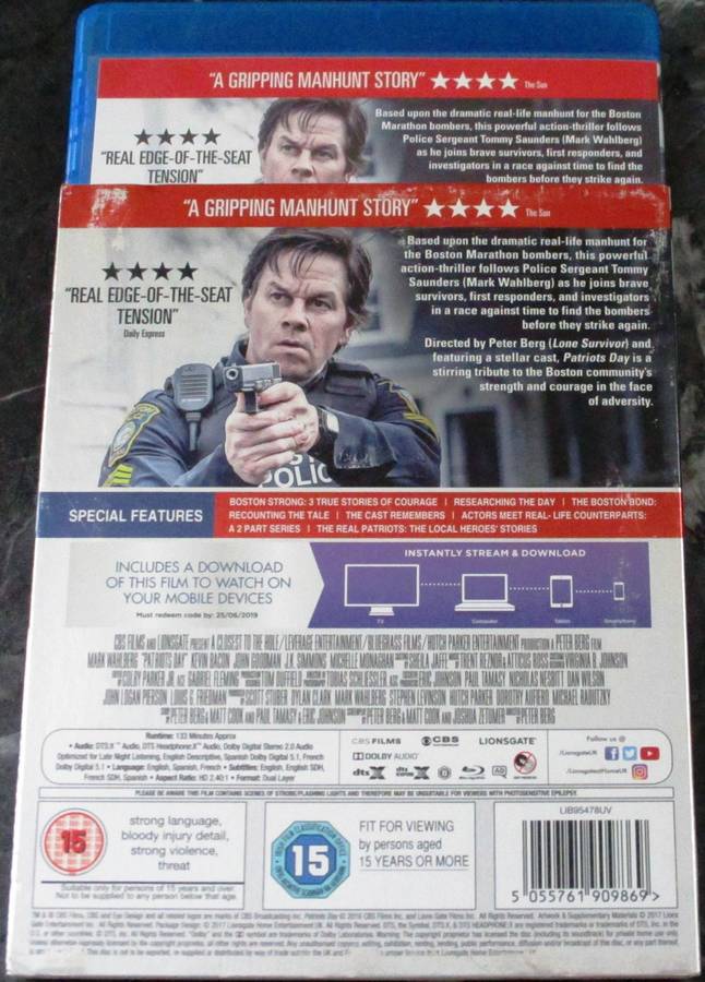 PATRIOT'S DAY BLU RAY Mark Wahlberg