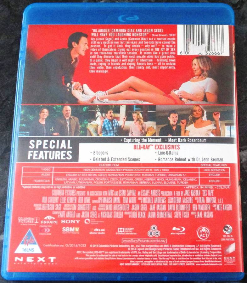 SEX TAPE BLU RAY Cameron Diaz Jason Segel