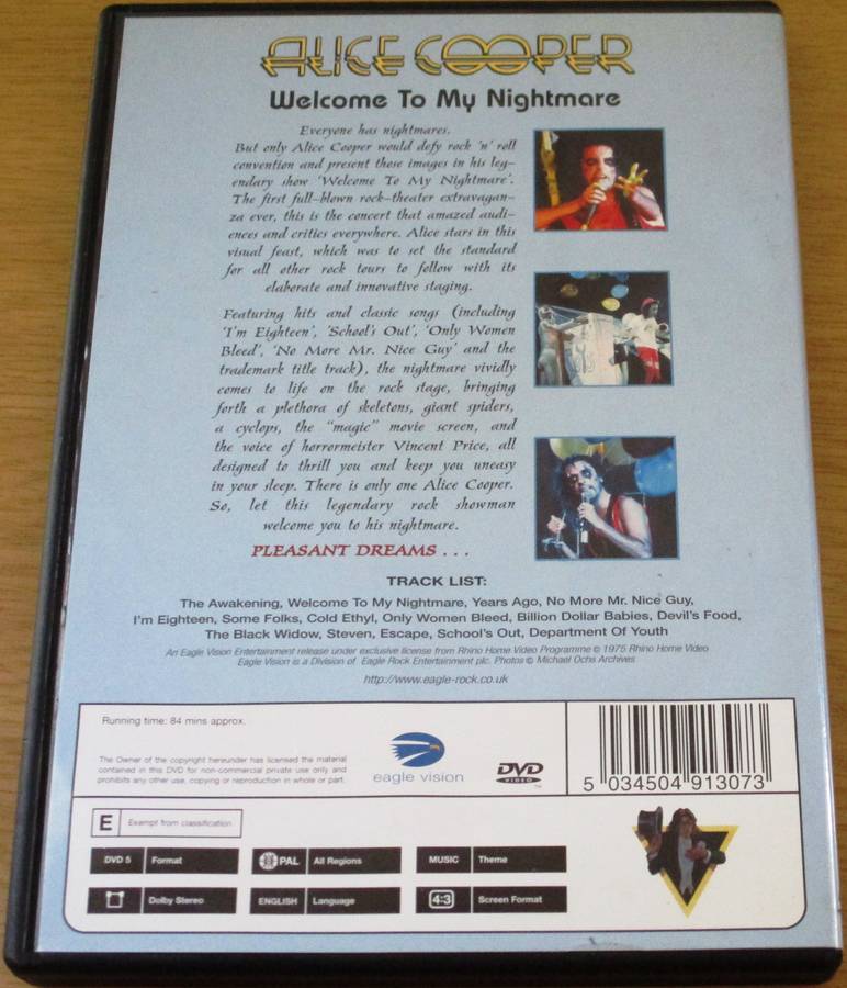 ALICE COOPER Welcome to my Nightmare DVD