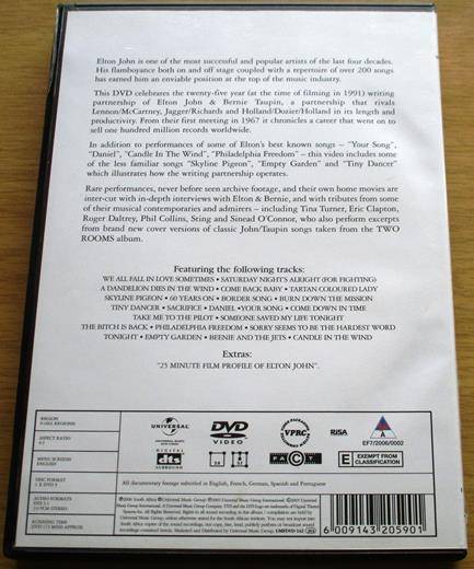 TWO ROOMS Celebrating the Songs of Elton John & Bernie Taupin DVD Eric Clapton Phil Collins Sting
