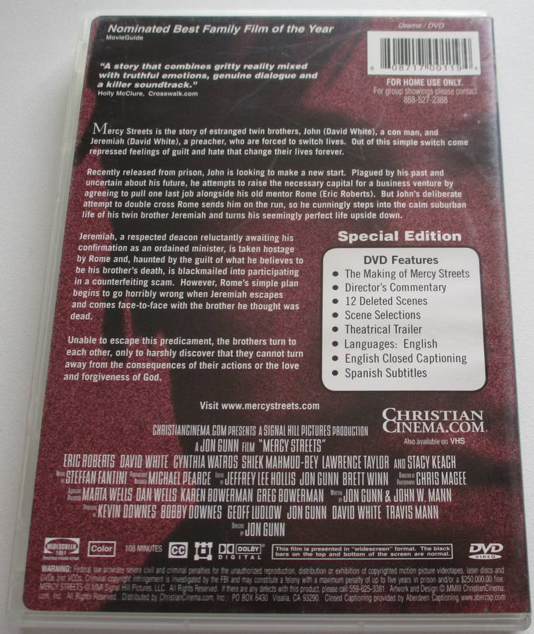 MERCY STREETS Eric Roberts DVD [BBOX 7] Region 1
