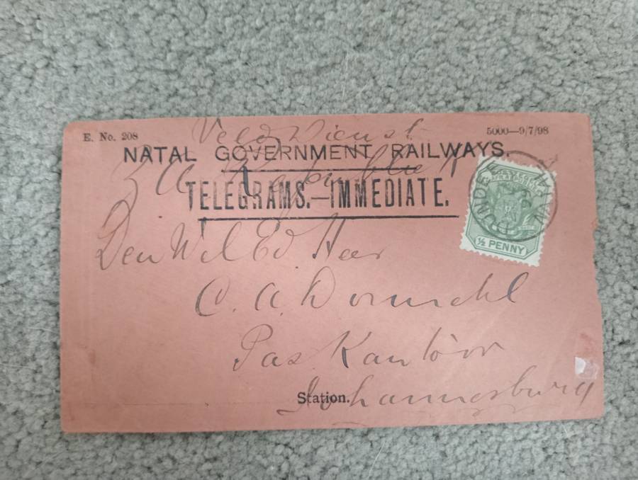 TRANSVAAL-LOVELY SCARCE COVER " NATAL GOVERNMENT RAILWAYS USED DUNDEE NATAL " SEE BELOW