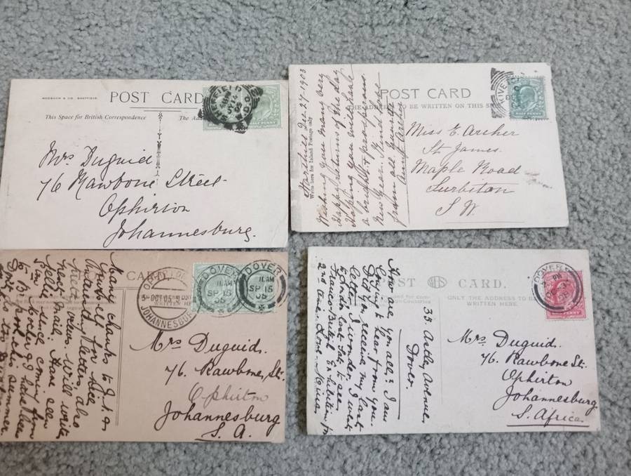 FOUR EARLY 1900`s POST CARDS FINE USED-SOME TAXED !! BUY NOW`S GET FREE CARD.
