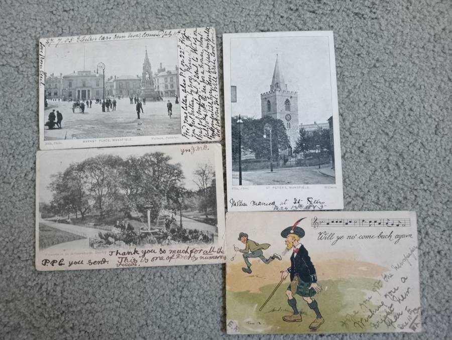 FOUR EARLY 1900`s POST CARDS FINE USED-SOME TAXED !! BUY NOW`S GET FREE CARD.