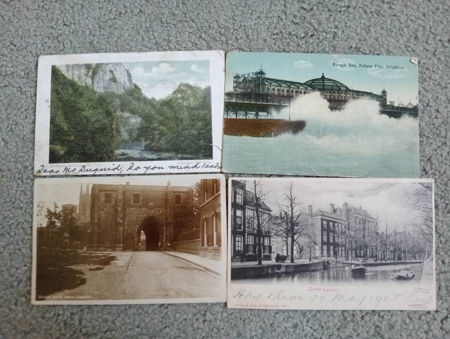 FOUR EARLY 1900`s POST CARDS FINE USED-SOME TAXED !! BUY NOW`S GET FREE CARD.