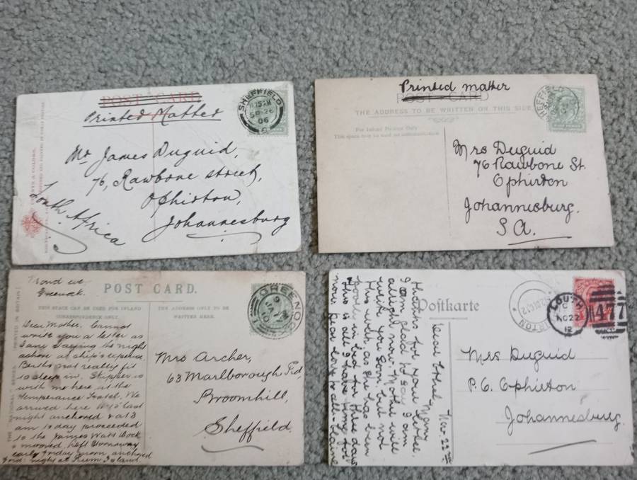 FOUR EARLY 1900`s POST CARDS FINE USED-SOME TAXED !! BUY NOW`S GET FREE CARD.