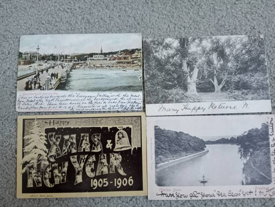 FOUR EARLY 1900`s POST CARDS FINE USED-SOME TAXED !! BUY NOW`S GET FREE CARD.