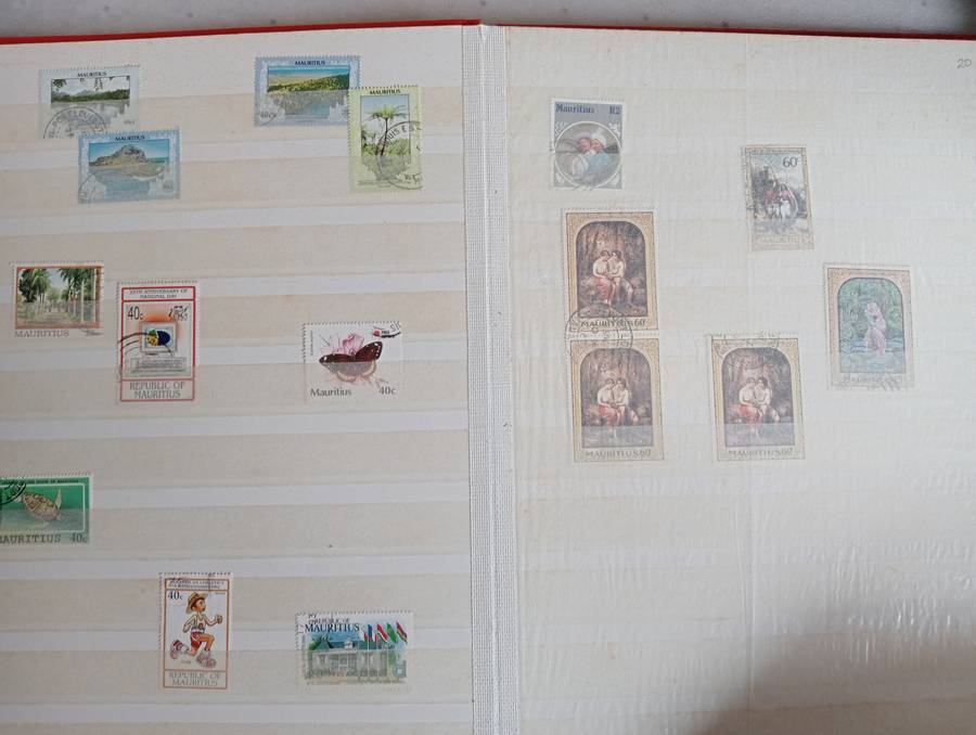 MAURITIUS AND SEYCHELLES IN A STOCK BOOK-MANY EARLY USEFUL,KGVI SEYCHELLES HAS TONING -CONDITION ISS