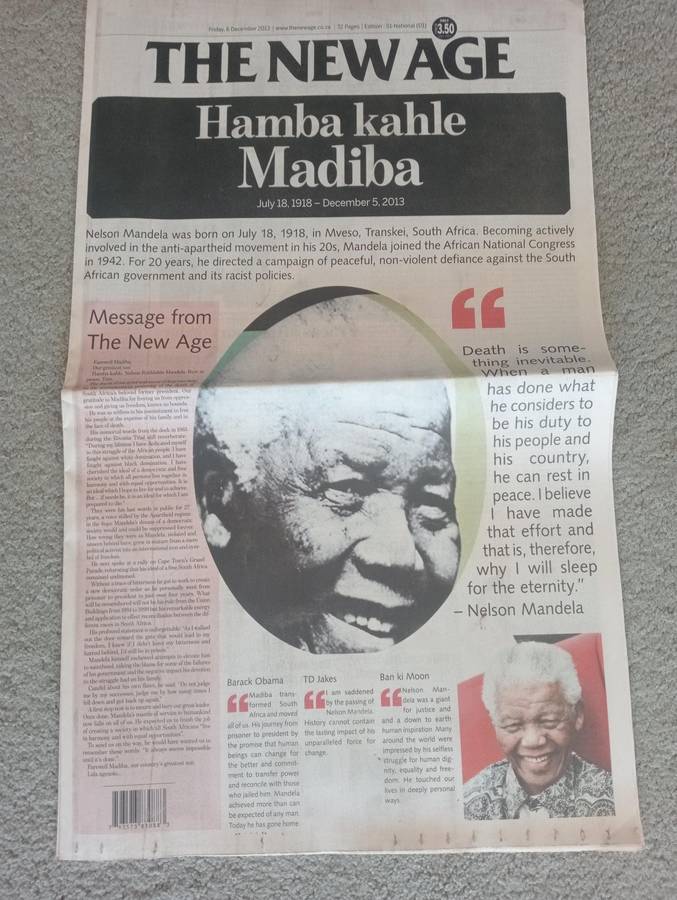 EXTREMELY SCARCE 5 DIFFERENT " MANDELA NEWSPAPERS 2013 " UNREAD AS NEW-ALL PARTS INCLUDED !!
