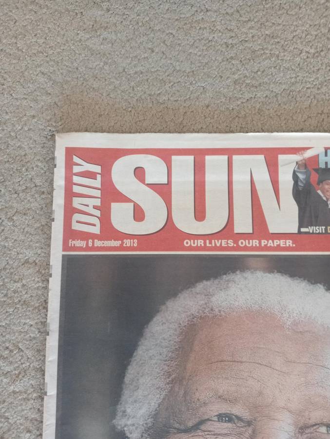 EXTREMELY SCARCE 5 DIFFERENT " MANDELA NEWSPAPERS 2013 " UNREAD AS NEW-ALL PARTS INCLUDED !!