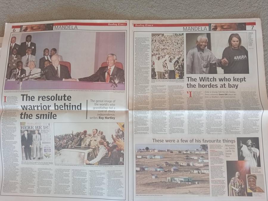 EXTREMELY SCARCE 5 DIFFERENT " MANDELA NEWSPAPERS 2013 " UNREAD AS NEW-ALL PARTS INCLUDED !!