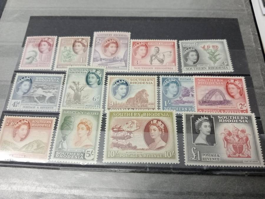 S. Rhodesia QEII Stamp Set - Very Fine Mint, Light Hinged Remnants