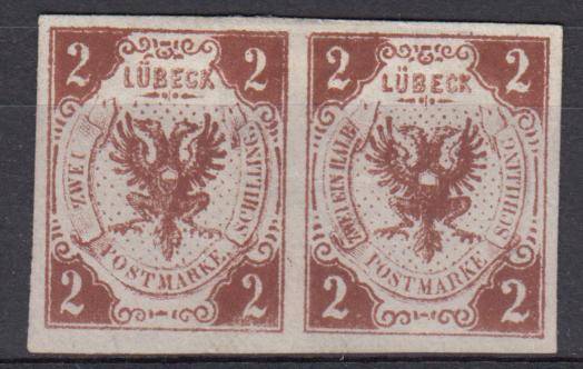 GERMAN STATES-LUBECK 1859  SG 3   R1470.00   SCARCE unused pair no gum