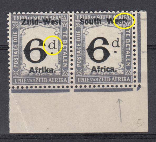 SWA-1923 SCARCE PAIR VFM-H.R. " DOT AFTER I IN WEST " AND LEANING d ON AFRIK. STAMP