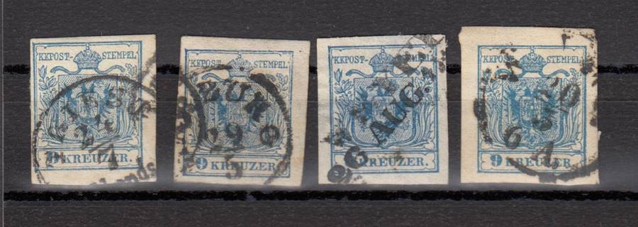 AUSTRIA-1850  3K SHADES ALL SUPERB USED  R700.00